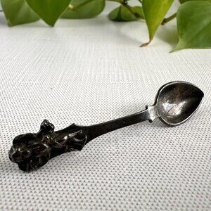 Sterling Silver Cherub Spoon Brooch Angel Pin 2.5" Vintage Angel Motif With Orna